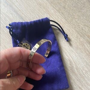 Tory Burch Gold Cuff Bracelet with Logo Design